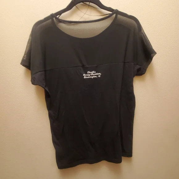 Ladies / Womens size M cap sleeve black Harley-Davidson top sheer on top back - Picture 4 of 10